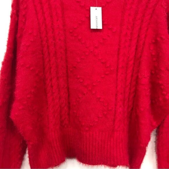 ALYA Francesca’s Red Fuzzy Diamond Pattern Knit Crewneck Sweater NEW - Picture 3 of 15